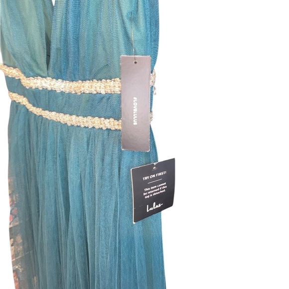 Lulus New Delightful Occasion Emerald Green Beaded Tulle Maxi Dress Gown Fall - Picture 8 of 14